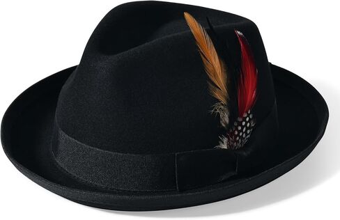 قبعة فيدورا من الصوف الأسود للرجال ذات حافة واسعة ورأى قبعات فيدورا للرجال قبعات تريلبي مع قبعات ملفوفة كلاسيكية بنما in Kuwait