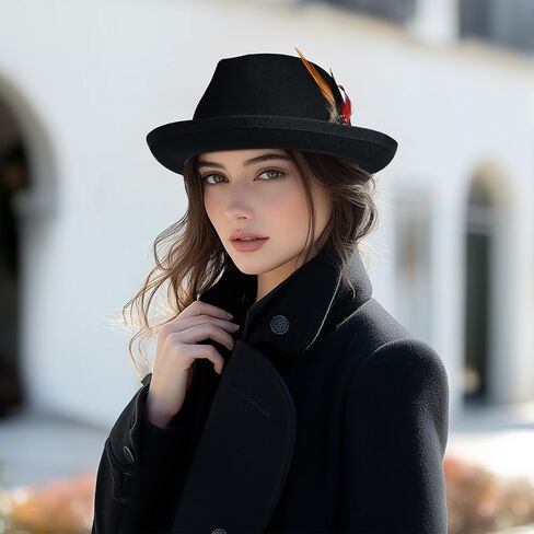 قبعة فيدورا من الصوف الأسود للرجال ذات حافة واسعة ورأى قبعات فيدورا للرجال قبعات تريلبي مع قبعات ملفوفة كلاسيكية بنما in Kuwait