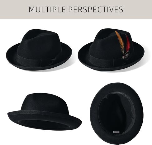 قبعة فيدورا من الصوف الأسود للرجال ذات حافة واسعة ورأى قبعات فيدورا للرجال قبعات تريلبي مع قبعات ملفوفة كلاسيكية بنما in Kuwait