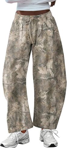 بنطال رياضي نسائي واسع الساق، سروال Palazzo فضفاض، سروال رياضي برباط مطاطي مع جيوب in Kuwait