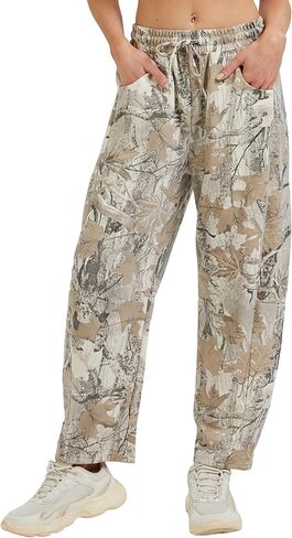 بنطال رياضي نسائي واسع الساق، سروال Palazzo فضفاض، سروال رياضي برباط مطاطي مع جيوب in Kuwait