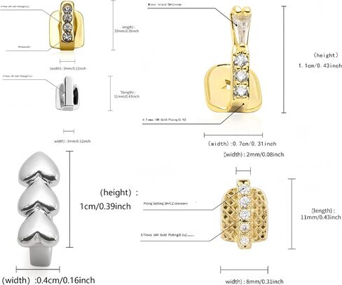 قطعة واحدة عمودي شريط الذهب غطاء الأسنان Grillz مع زركونيا مكعب 3 قطعة 5 قطعة مجموعة قابل للتعديل تناسب الأزياء مجوهرات الأسنان للنساء الرجال الهيب هوب الأحداث in Saudi Arabia