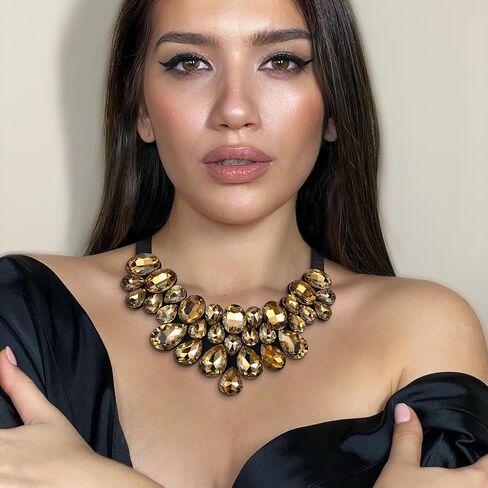 Flyonce Rhinestone Statement Necklace Chunky Choker Crystal Costume Jewelry for Women in Kuwait