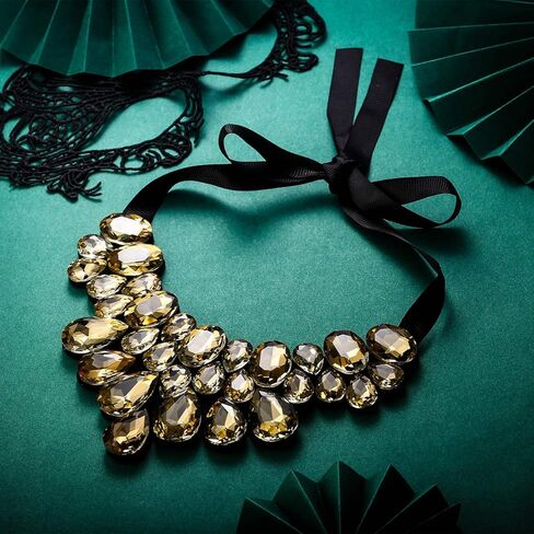 Flyonce Rhinestone Statement Necklace Chunky Choker Crystal Costume Jewelry for Women in Kuwait