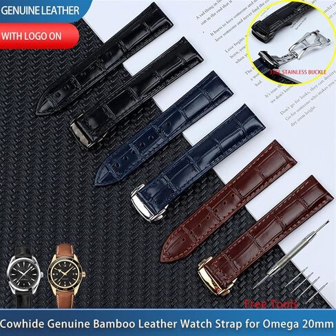 Calfskin Genuine Bamboo Grain Leather Watch Band For Omega Strap 300 DeVille Watchband Bracelet Logo in Saudi Arabia