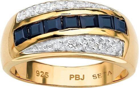 Palm Beach Jewelry Men's 18K Yellow Gold over Sterling Silver Square Cut Genuine Blue Sapphire and Round Cubic Zirconia Ring in Saudi Arabia