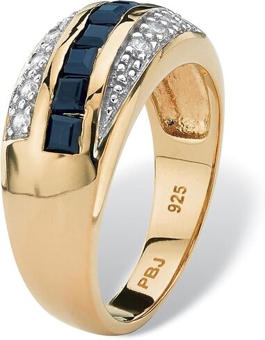 Palm Beach Jewelry Men's 18K Yellow Gold over Sterling Silver Square Cut Genuine Blue Sapphire and Round Cubic Zirconia Ring in Saudi Arabia