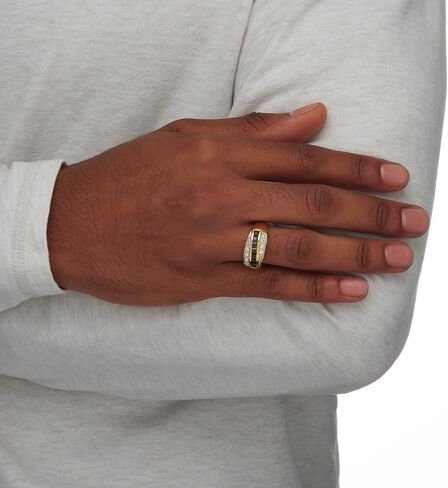 Palm Beach Jewelry Men's 18K Yellow Gold over Sterling Silver Square Cut Genuine Blue Sapphire and Round Cubic Zirconia Ring in Saudi Arabia