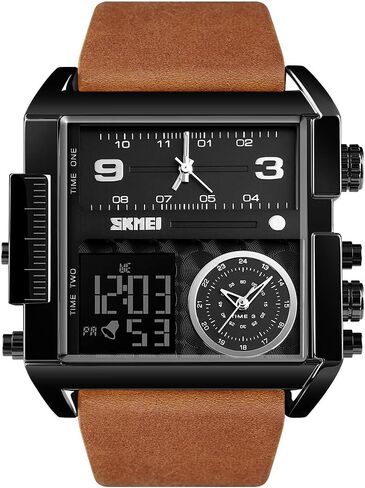 ساعة SKMEI الرياضية الرقمية للرجال، ساعة يد كوارتز تناظرية مربعة كبيرة الحجم بإضاءة LED مع ساعة توقيت متعددة التوقيت مقاومة للماء in Kuwait