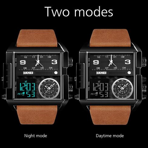 ساعة SKMEI الرياضية الرقمية للرجال، ساعة يد كوارتز تناظرية مربعة كبيرة الحجم بإضاءة LED مع ساعة توقيت متعددة التوقيت مقاومة للماء in Kuwait