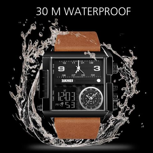 ساعة SKMEI الرياضية الرقمية للرجال، ساعة يد كوارتز تناظرية مربعة كبيرة الحجم بإضاءة LED مع ساعة توقيت متعددة التوقيت مقاومة للماء in Kuwait