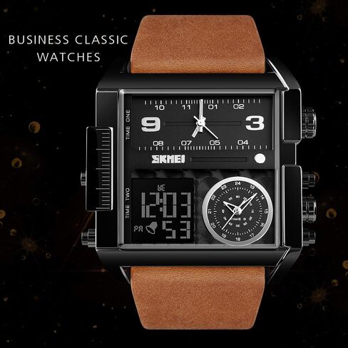 ساعة SKMEI الرياضية الرقمية للرجال، ساعة يد كوارتز تناظرية مربعة كبيرة الحجم بإضاءة LED مع ساعة توقيت متعددة التوقيت مقاومة للماء in Kuwait