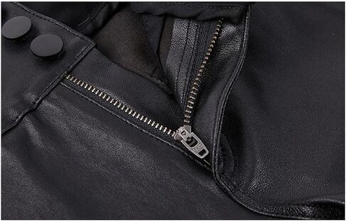 Womens Solid Skinny Leather Pants High Waist Office Sheepskin Pencil Trousers with Pockets in Saudi Arabia
