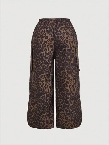 Verdusa Women's Plus Size Leopard Print Cargo Pants Drawstring High Waisted Wide Leg Baggy Trousers in Saudi Arabia