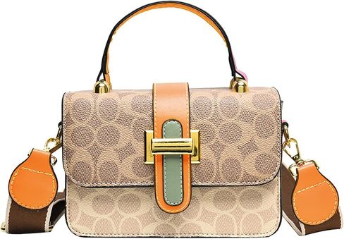 Small Crossbody Bags for Women - Leather Purse Handbag - Fashion Design - Golden Buckle (ORANGE) in Saudi Arabia