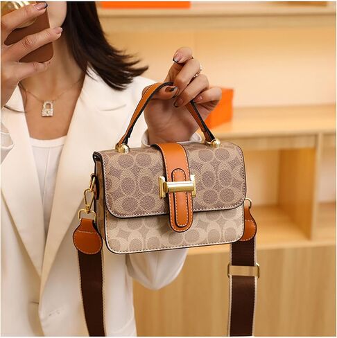 Small Crossbody Bags for Women - Leather Purse Handbag - Fashion Design - Golden Buckle (ORANGE) in Saudi Arabia