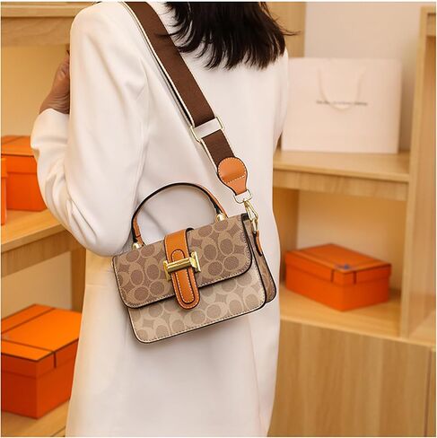 Small Crossbody Bags for Women - Leather Purse Handbag - Fashion Design - Golden Buckle (ORANGE) in Saudi Arabia