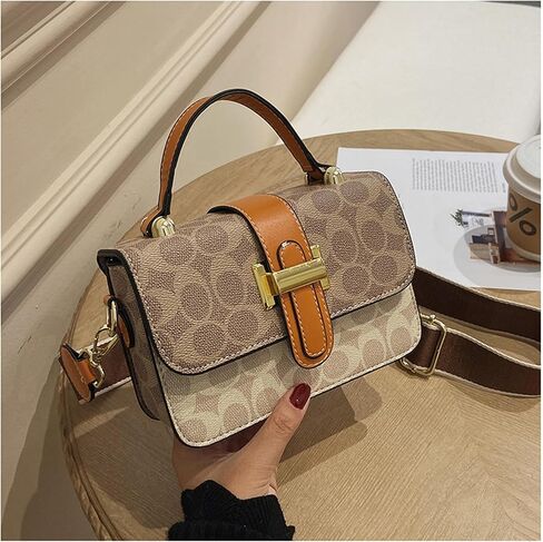 Small Crossbody Bags for Women - Leather Purse Handbag - Fashion Design - Golden Buckle (ORANGE) in Saudi Arabia