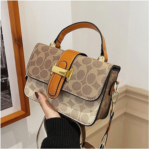 Small Crossbody Bags for Women - Leather Purse Handbag - Fashion Design - Golden Buckle (ORANGE) in Saudi Arabia