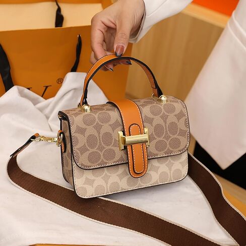 Small Crossbody Bags for Women - Leather Purse Handbag - Fashion Design - Golden Buckle (ORANGE) in Saudi Arabia