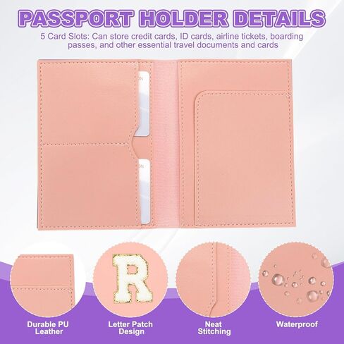 PATIKIL Passport Holder for Travel, Initial Passport Cover and Luggage Tag Set with Alphabet Chenille Letter Patch Travel Wallet Bag Suitcase Identifier for Women Family Travel Brown C in Saudi Arabia