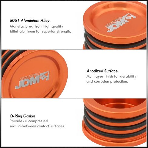 AJP Distributors JDM Sport 6061 Aluminum Anodized Orange Dual Camshaft Seal Cover Cap Plug O-Ring Compatible/Replacement For B D H F-Series DOHC VTEC Engine B16 B17 B18 B20 D15 D16 D17 H22 H23 F20 F22 in Saudi Arabia