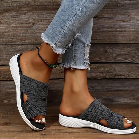 OMIREL Womens Open Toe Washable Slingback Orthopedic Platform Sandals Mesh Upper Breathable Wedges Sandals Women Flip Flops Summer Walking Wedge Shoes,Gray,US10/EU41 in Saudi Arabia