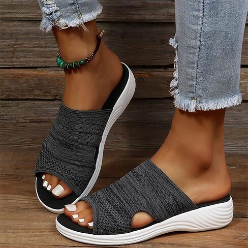 OMIREL Womens Open Toe Washable Slingback Orthopedic Platform Sandals Mesh Upper Breathable Wedges Sandals Women Flip Flops Summer Walking Wedge Shoes,Gray,US10/EU41 in Saudi Arabia