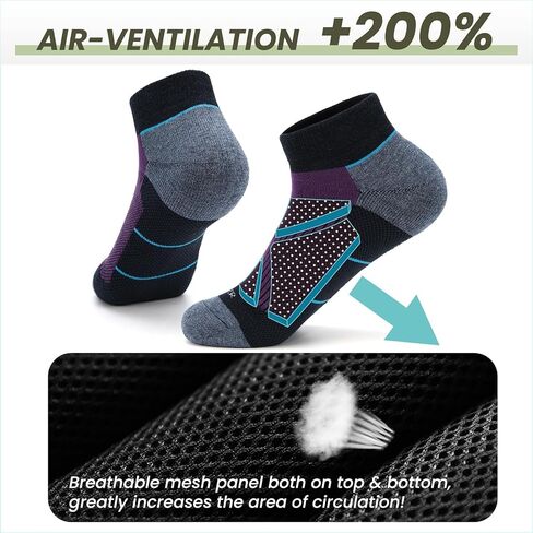 WANDER Merino Wool Breathable Running Socks 3 Pairs Athletic Ankle Sock Cushioned Support Thermal Low Cut Hiking Socks in Kuwait