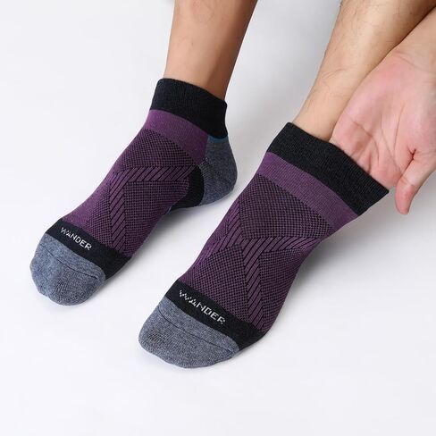 WANDER Merino Wool Breathable Running Socks 3 Pairs Athletic Ankle Sock Cushioned Support Thermal Low Cut Hiking Socks in Kuwait