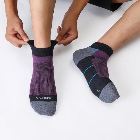 WANDER Merino Wool Breathable Running Socks 3 Pairs Athletic Ankle Sock Cushioned Support Thermal Low Cut Hiking Socks in Kuwait