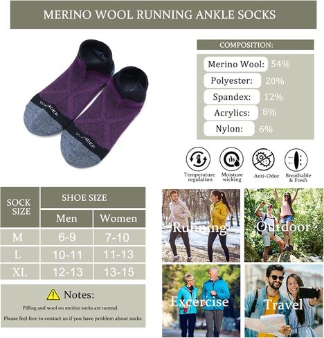 WANDER Merino Wool Breathable Running Socks 3 Pairs Athletic Ankle Sock Cushioned Support Thermal Low Cut Hiking Socks in Kuwait