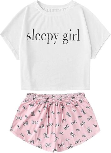 Women's 2 Piece Pajama Set Short Sleeve Tee and Shorts Loungewear in Saudi Arabia