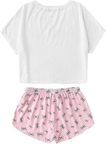 Women's 2 Piece Pajama Set Short Sleeve Tee and Shorts Loungewear in Saudi Arabia