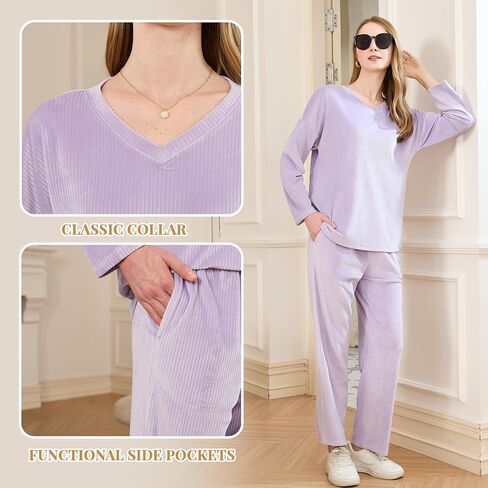 HEARTNICE Women Fleece Pajama Set, Ultra Soft 2 Piece Long Sleeve PJs Set, Warm Pullover Winter Sleepwear in Saudi Arabia