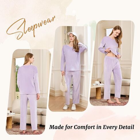 HEARTNICE Women Fleece Pajama Set, Ultra Soft 2 Piece Long Sleeve PJs Set, Warm Pullover Winter Sleepwear in Saudi Arabia