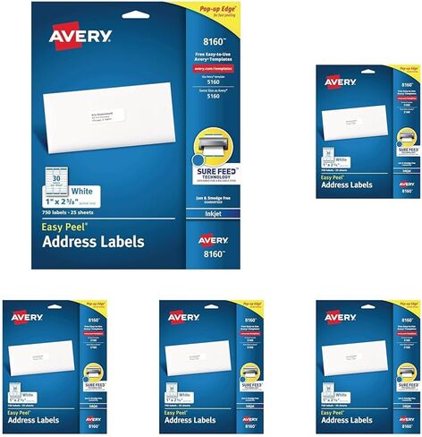 ملصقات عنوان Avery Easy Peel، طابعات نفث الحبر، أبيض، 1 بوصة × 2-5/8 بوصة، صندوق مكون من 750 ملصقًا (08160) in Saudi Arabia