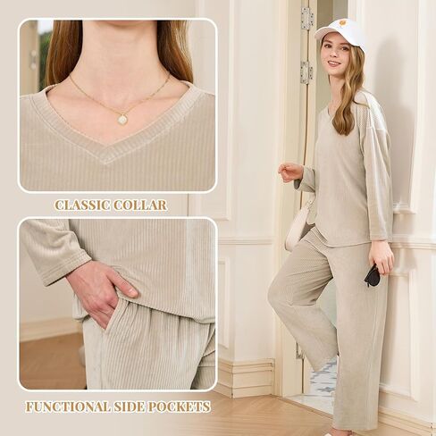 HEARTNICE Women Fleece Pajama Set, Ultra Soft 2 Piece Long Sleeve PJs Set, Warm Pullover Winter Sleepwear in Saudi Arabia