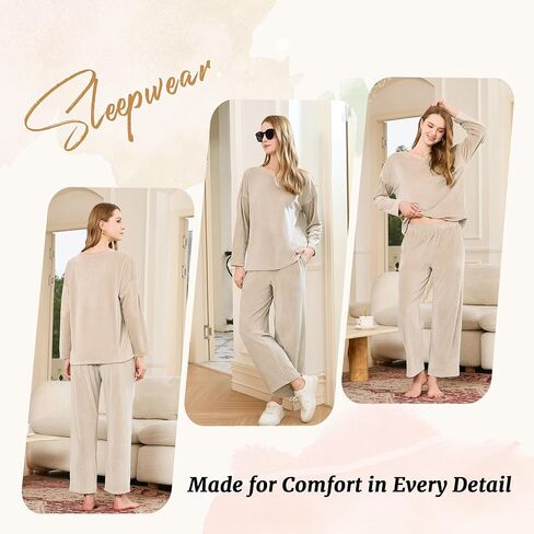 HEARTNICE Women Fleece Pajama Set, Ultra Soft 2 Piece Long Sleeve PJs Set, Warm Pullover Winter Sleepwear in Saudi Arabia