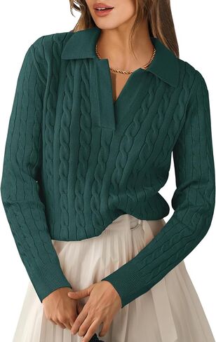 ANRABESS Womens Cable Knit Sweaters Long Sleeve V Neck Sweater Tops Casual Pullover Polo Shirts 2024 Fall Fashion Outfits in Kuwait