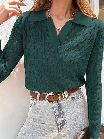 ANRABESS Womens Cable Knit Sweaters Long Sleeve V Neck Sweater Tops Casual Pullover Polo Shirts 2024 Fall Fashion Outfits in Kuwait