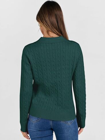 ANRABESS Womens Cable Knit Sweaters Long Sleeve V Neck Sweater Tops Casual Pullover Polo Shirts 2024 Fall Fashion Outfits in Kuwait