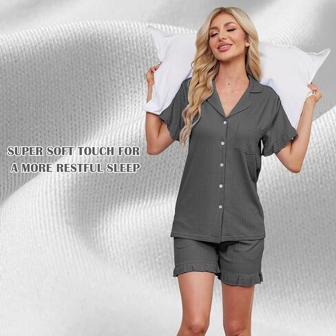 Ruffle Pajama Set, Womens Button Down Pijama Sets Soft Comfy Short Pjs Cute Vintage Ladies Sleepwear in Kuwait