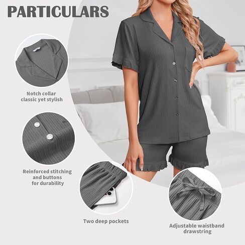 Ruffle Pajama Set, Womens Button Down Pijama Sets Soft Comfy Short Pjs Cute Vintage Ladies Sleepwear in Kuwait