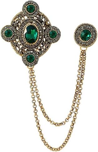 Vintage Rhinestone Geometric Tassel Brooch Lapel Pin For Women Men Elegant Cz Baroque Collar Hanging Long Chain Corsage Dress Suit Clothes Badges Accessories Fashion Wedding Party Prom Jewelry Gifts in Saudi Arabia