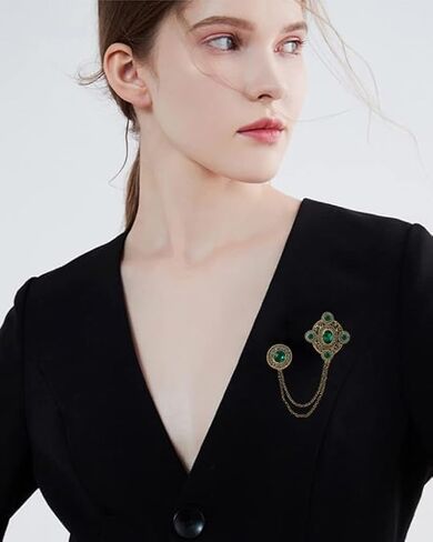 Vintage Rhinestone Geometric Tassel Brooch Lapel Pin For Women Men Elegant Cz Baroque Collar Hanging Long Chain Corsage Dress Suit Clothes Badges Accessories Fashion Wedding Party Prom Jewelry Gifts in Saudi Arabia