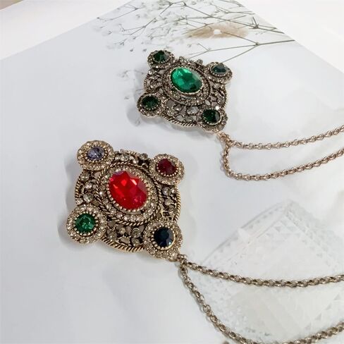 Vintage Rhinestone Geometric Tassel Brooch Lapel Pin For Women Men Elegant Cz Baroque Collar Hanging Long Chain Corsage Dress Suit Clothes Badges Accessories Fashion Wedding Party Prom Jewelry Gifts in Saudi Arabia