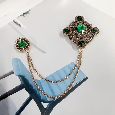 Vintage Rhinestone Geometric Tassel Brooch Lapel Pin For Women Men Elegant Cz Baroque Collar Hanging Long Chain Corsage Dress Suit Clothes Badges Accessories Fashion Wedding Party Prom Jewelry Gifts in Saudi Arabia