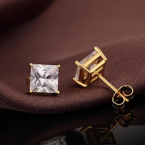 18K White Gold Plated 925 Sterling Silver Princess Cut Cubic Zirconia Stud Earrings Square Simulated Diamond CZ Stud Earrings for Women Men Hypoallergenic 4MM-8MM in Kuwait