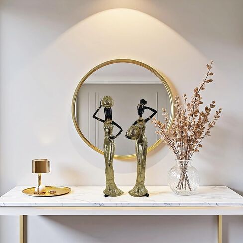 تمثال ثلاثي لوعاء الماء للنساء الأفريقيات - مجموعة منحوتات من الراتنج الذهبي المزخرف مكونة من 3 قطع، تماثيل الحياة اليومية التقليدية لديكور المنزل، هدايا فنية ثقافية أفريقية للتدفئة المنزلية/المكتب in Kuwait